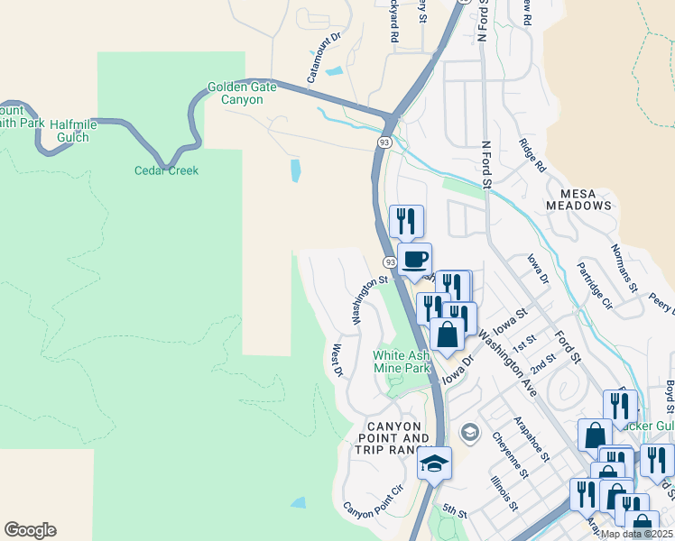 map of restaurants, bars, coffee shops, grocery stores, and more near 460 White Ash Drive in Golden