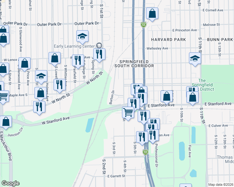 map of restaurants, bars, coffee shops, grocery stores, and more near 313 Farley Street in Springfield