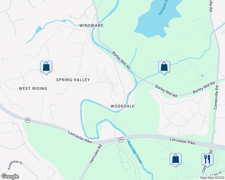 map of restaurants, bars, coffee shops, grocery stores, and more near 4 Foxhill Lane in Wilmington