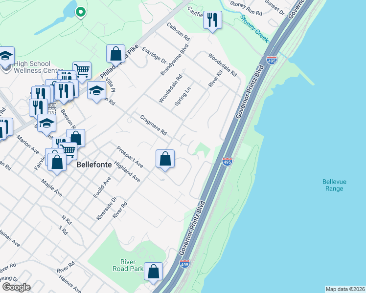 map of restaurants, bars, coffee shops, grocery stores, and more near 22 Holly Way in Wilmington