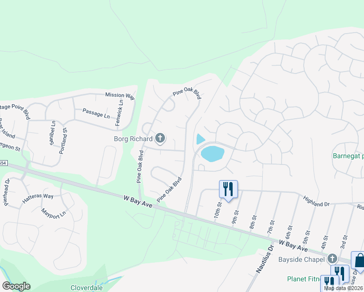 map of restaurants, bars, coffee shops, grocery stores, and more near 65 Pine Oak Boulevard in Barnegat Township