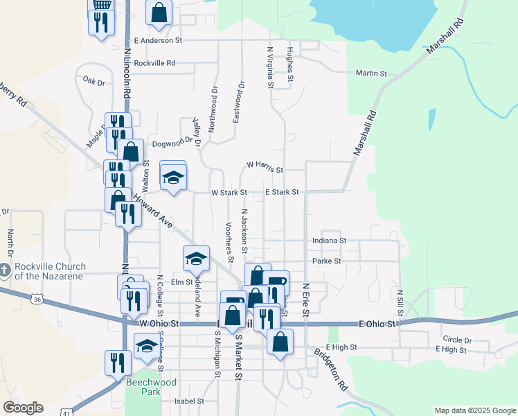 map of restaurants, bars, coffee shops, grocery stores, and more near 604 North Jefferson Street in Rockville