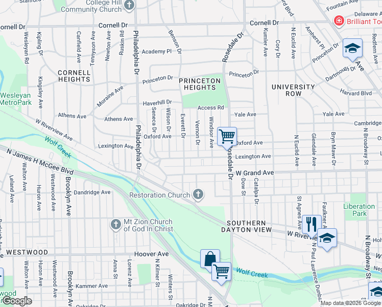 map of restaurants, bars, coffee shops, grocery stores, and more near 1001 Lexington Avenue in Dayton