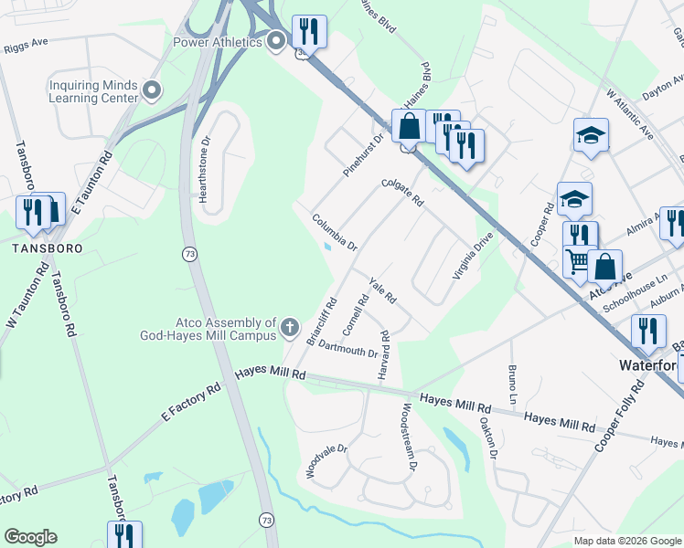 map of restaurants, bars, coffee shops, grocery stores, and more near 29 Briarcliff Road in Atco