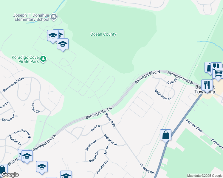 map of restaurants, bars, coffee shops, grocery stores, and more near 116 Vivas Drive in Barnegat Township