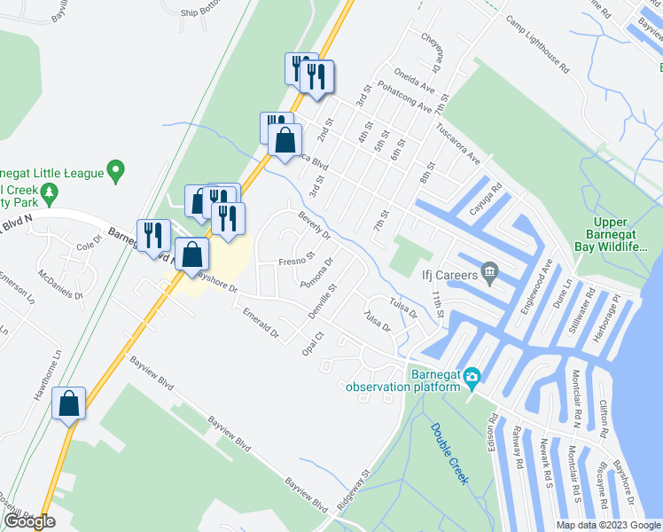 map of restaurants, bars, coffee shops, grocery stores, and more near 7 Pomona Drive in Barnegat Township