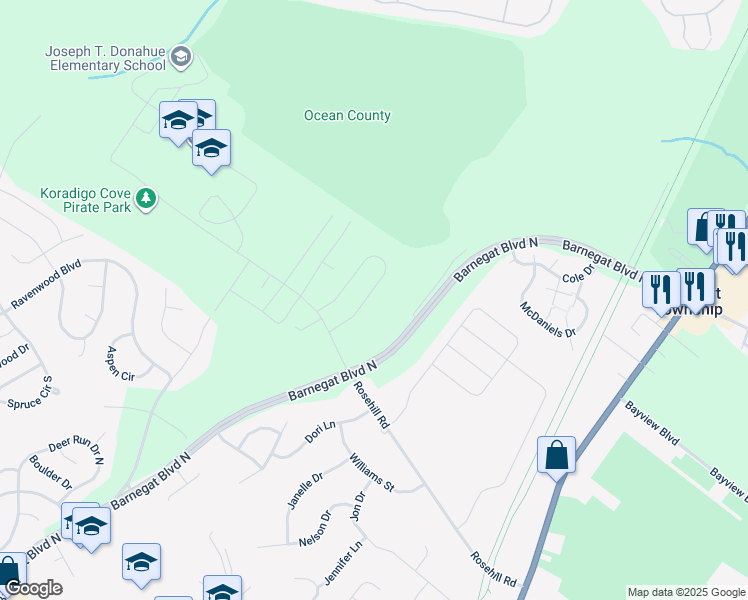 map of restaurants, bars, coffee shops, grocery stores, and more near 116 Vivas Drive in Barnegat Township