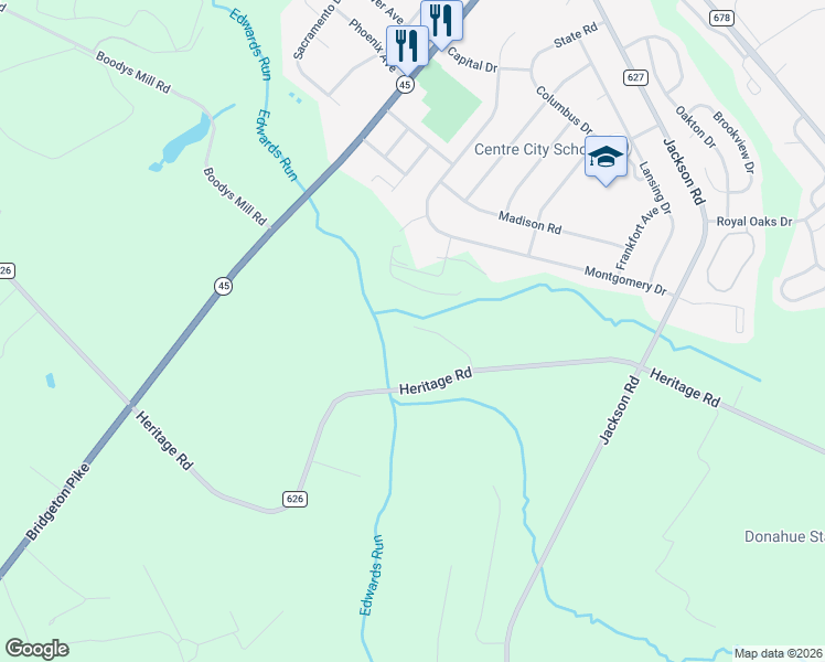map of restaurants, bars, coffee shops, grocery stores, and more near 380 Heritage Road in Gloucester County