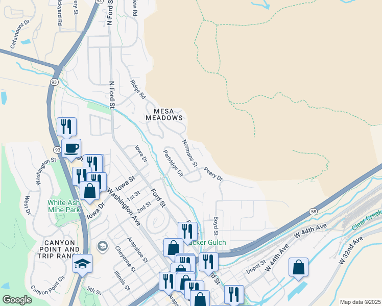 map of restaurants, bars, coffee shops, grocery stores, and more near 231 Normans Street in Golden