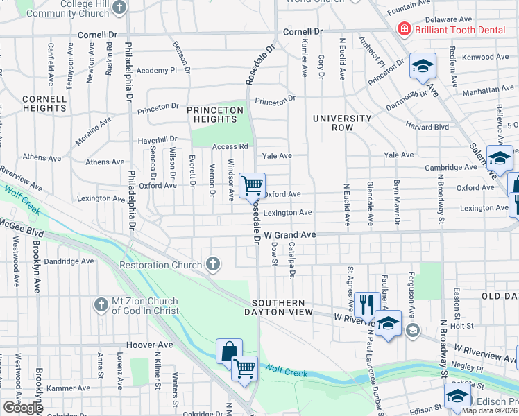 map of restaurants, bars, coffee shops, grocery stores, and more near 751 Lexington Avenue in Dayton