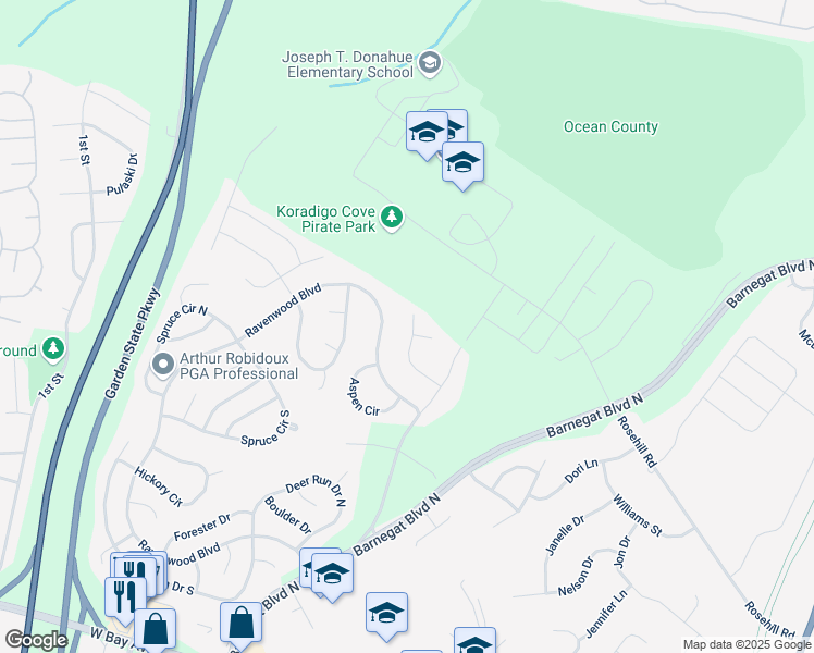 map of restaurants, bars, coffee shops, grocery stores, and more near 21 Orchid Lane in Barnegat Township