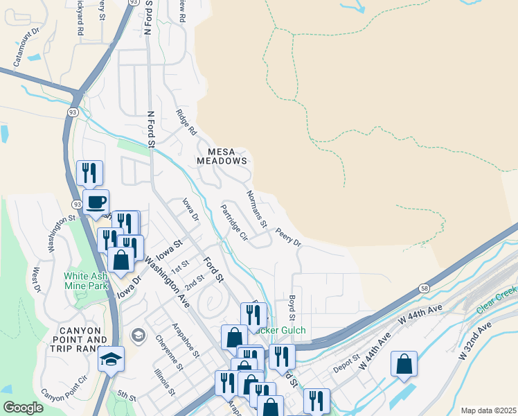 map of restaurants, bars, coffee shops, grocery stores, and more near 231 Normans Street in Golden