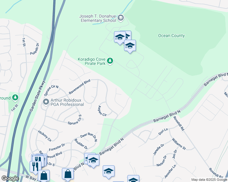 map of restaurants, bars, coffee shops, grocery stores, and more near 21 Orchid Lane in Barnegat Township