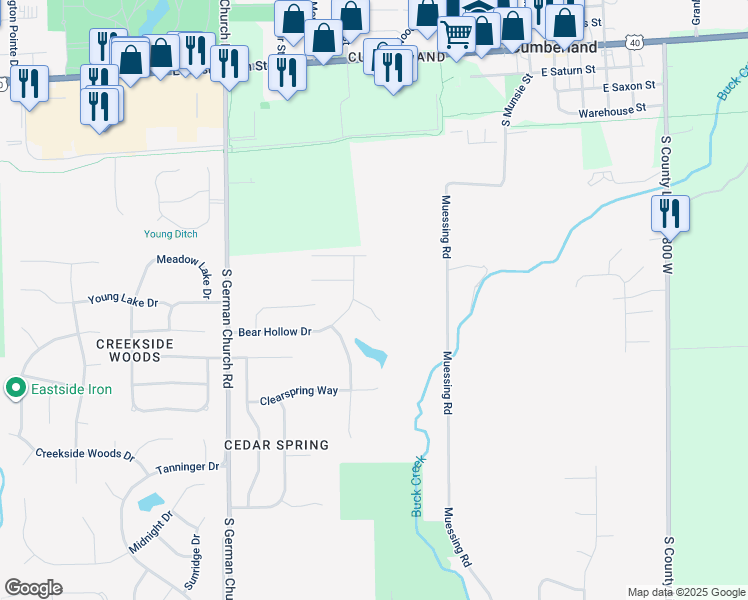map of restaurants, bars, coffee shops, grocery stores, and more near 11320 Bear Hollow Court in Indianapolis
