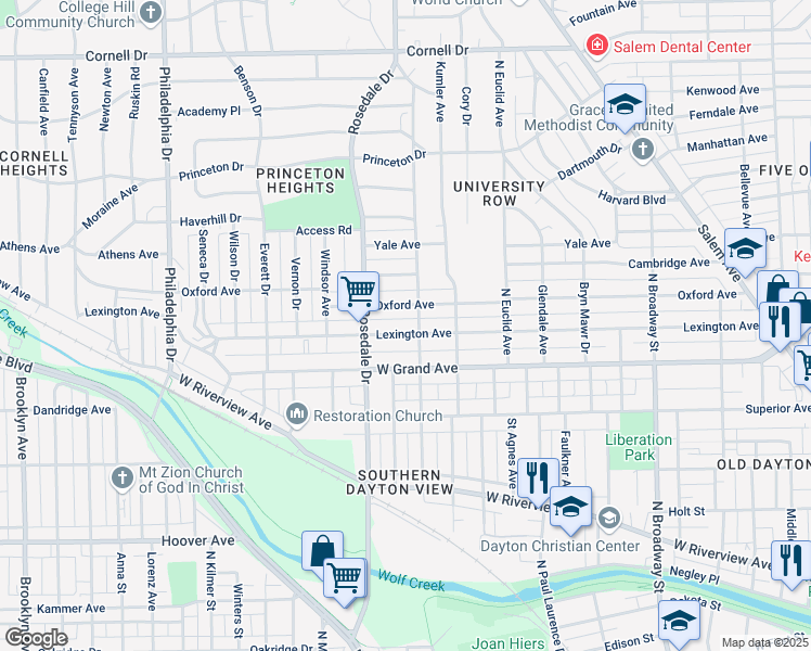 map of restaurants, bars, coffee shops, grocery stores, and more near 709 Lexington Ave in Dayton