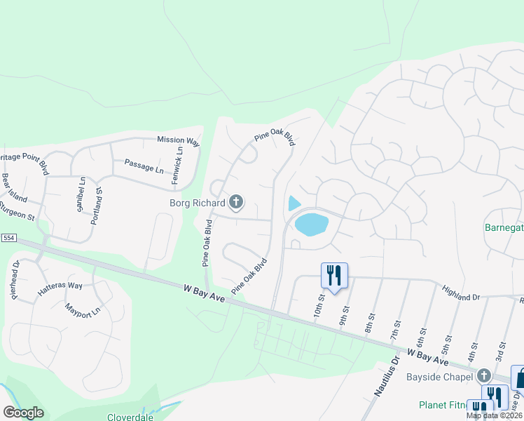 map of restaurants, bars, coffee shops, grocery stores, and more near 65 Pine Oak Boulevard in Barnegat Township