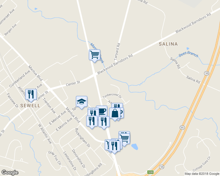 map of restaurants, bars, coffee shops, grocery stores, and more near 49 Meadow Court in Mantua Township