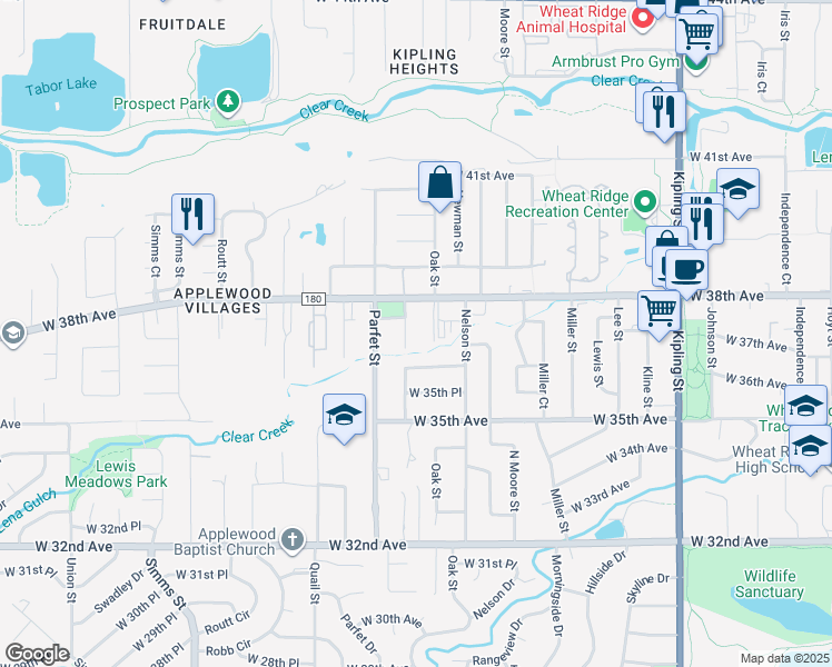 map of restaurants, bars, coffee shops, grocery stores, and more near 3730 Owens Street in Wheat Ridge