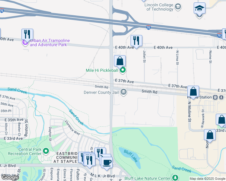 map of restaurants, bars, coffee shops, grocery stores, and more near 3596 Havana Street in Denver