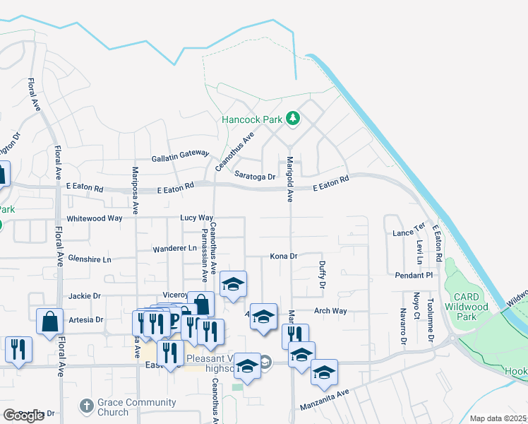 map of restaurants, bars, coffee shops, grocery stores, and more near 13 Westerdahl Court in Chico