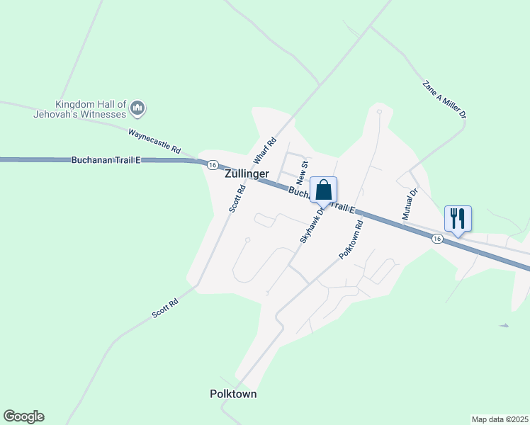 map of restaurants, bars, coffee shops, grocery stores, and more near 4614 Zana Court in Waynesboro