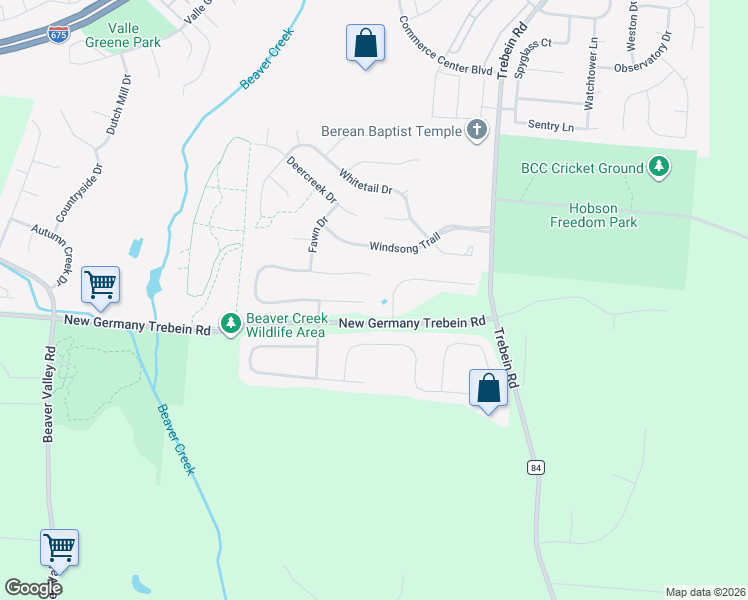 map of restaurants, bars, coffee shops, grocery stores, and more near 1841 Spring Ridge Court in Xenia