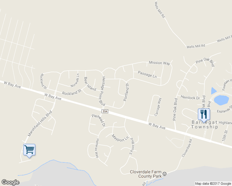 map of restaurants, bars, coffee shops, grocery stores, and more near 11 Sanibel Lane in Barnegat Township