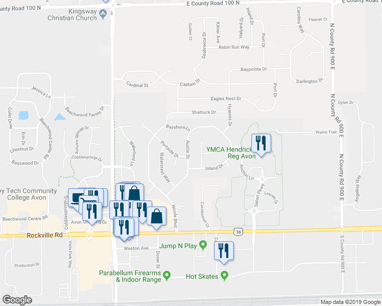 map of restaurants, bars, coffee shops, grocery stores, and more near 365 Austin Drive in Avon