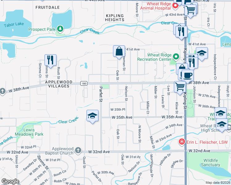 map of restaurants, bars, coffee shops, grocery stores, and more near 3730 Owens Street in Wheat Ridge