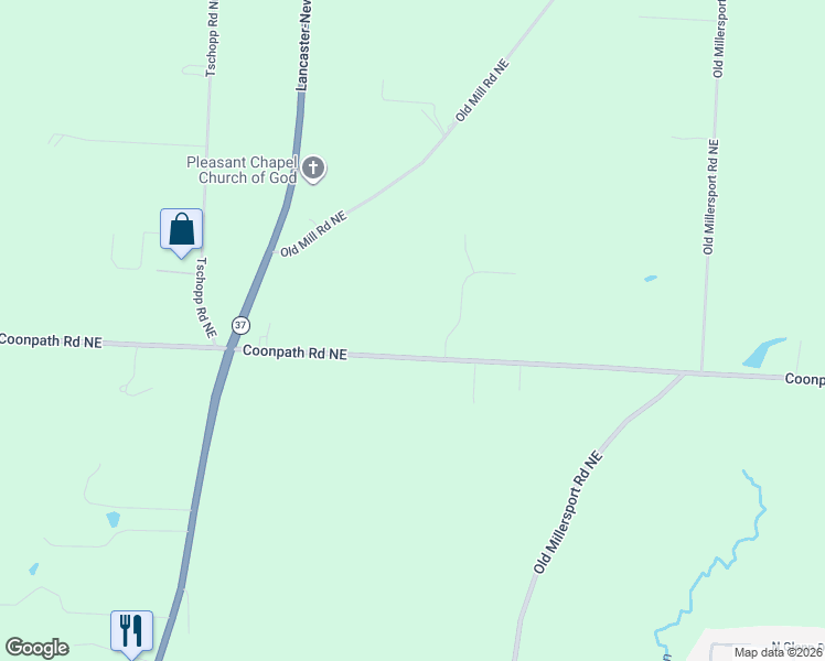 map of restaurants, bars, coffee shops, grocery stores, and more near 1350 Coonpath Road Northeast in Lancaster
