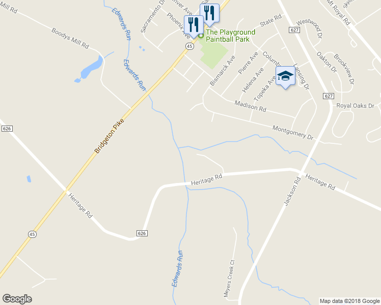 map of restaurants, bars, coffee shops, grocery stores, and more near 380 Heritage Road in Gloucester County