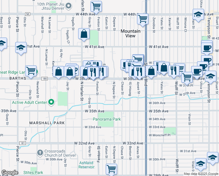 map of restaurants, bars, coffee shops, grocery stores, and more near 3765 Depew Street in Wheat Ridge