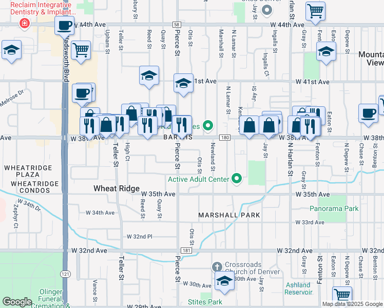 map of restaurants, bars, coffee shops, grocery stores, and more near 6701 West 36th Place in Wheat Ridge