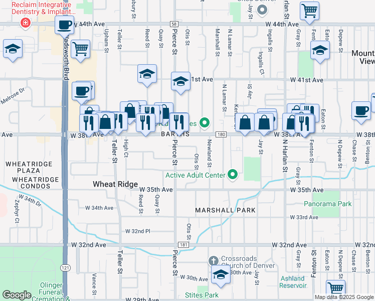 map of restaurants, bars, coffee shops, grocery stores, and more near 6701 West 36th Place in Wheat Ridge