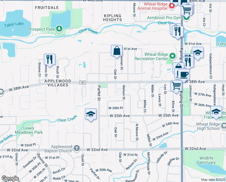 map of restaurants, bars, coffee shops, grocery stores, and more near 3730 Owens Street in Wheat Ridge
