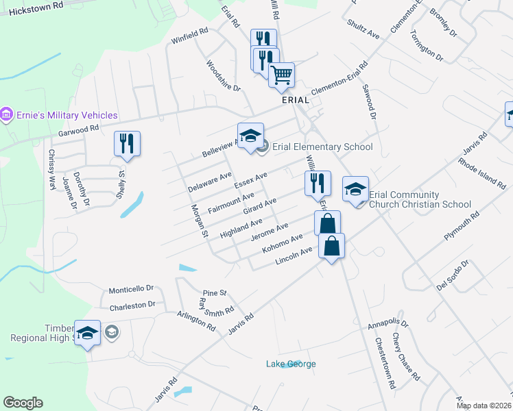 map of restaurants, bars, coffee shops, grocery stores, and more near 33 Girard Avenue in Sicklerville