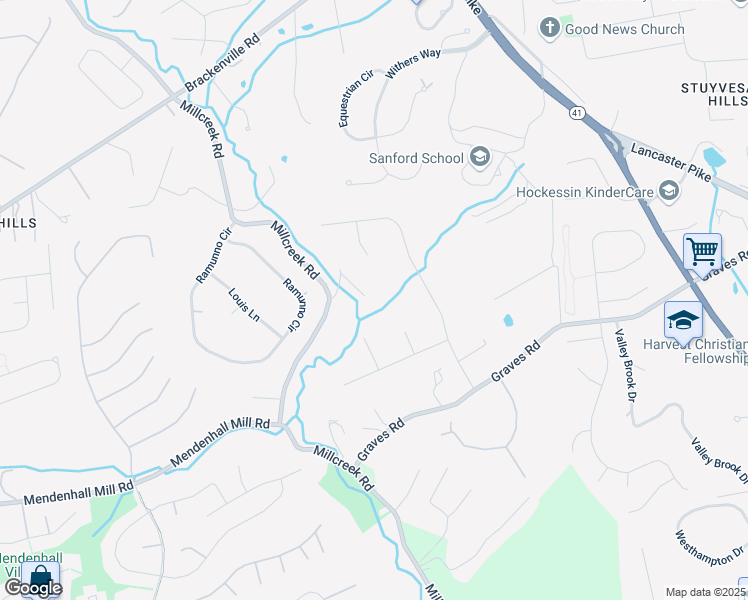 map of restaurants, bars, coffee shops, grocery stores, and more near 3975 Millcreek Road in Hockessin