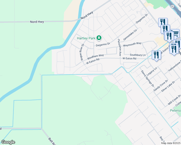 map of restaurants, bars, coffee shops, grocery stores, and more near 3169 Rogue River Drive in Chico