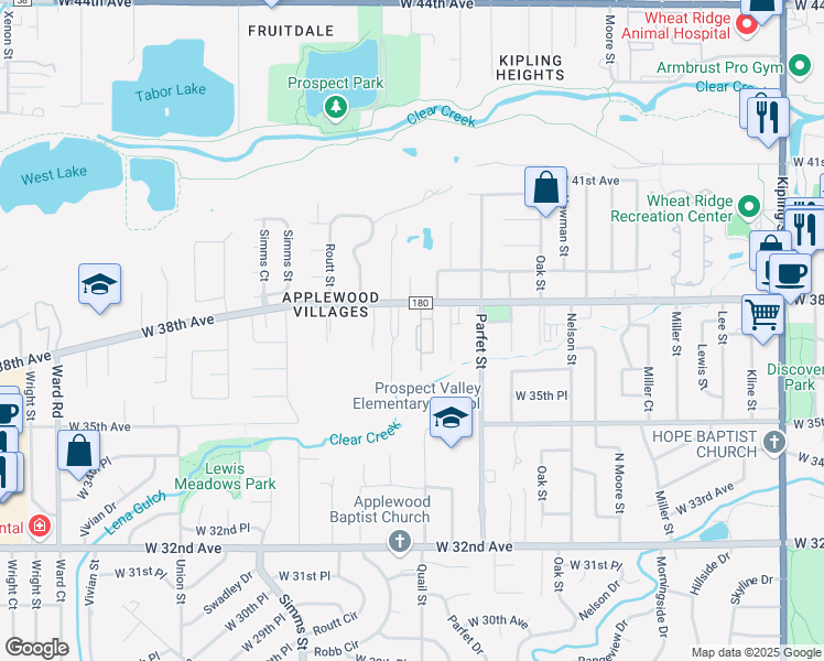 map of restaurants, bars, coffee shops, grocery stores, and more near 3705 Quail Street in Wheat Ridge