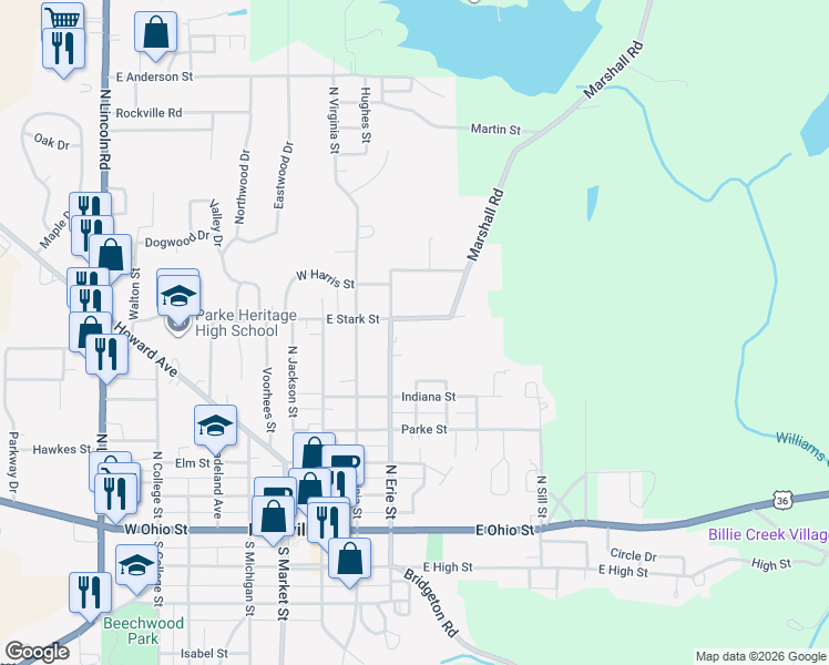map of restaurants, bars, coffee shops, grocery stores, and more near 315 East Stark Street in Rockville