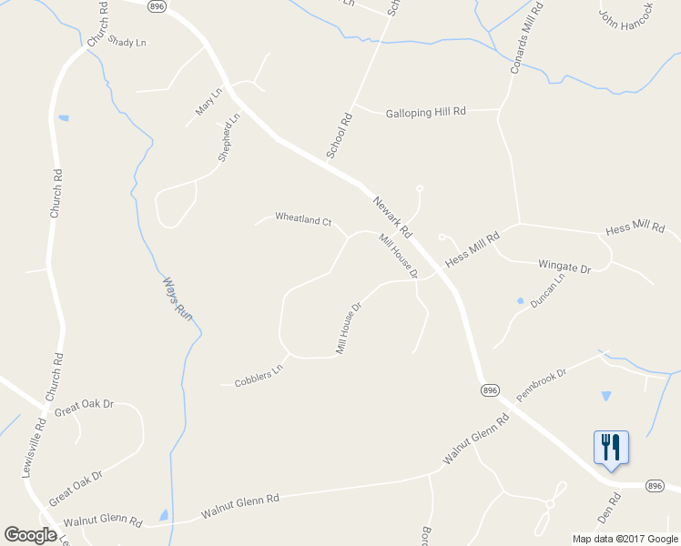 map of restaurants, bars, coffee shops, grocery stores, and more near 268 Mill House Drive in Lincoln University