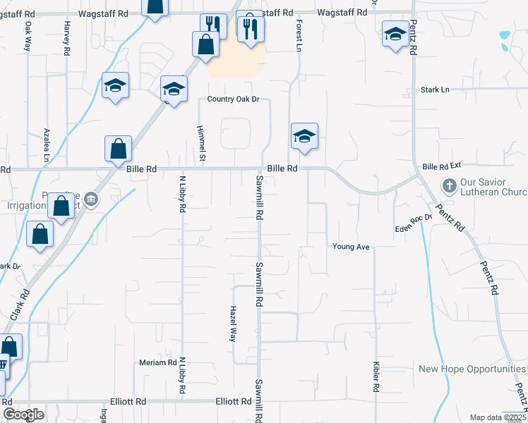 map of restaurants, bars, coffee shops, grocery stores, and more near 6146 Sawmill Road in Paradise