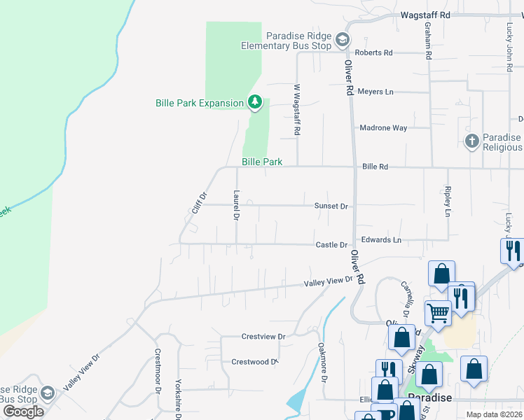 map of restaurants, bars, coffee shops, grocery stores, and more near 524 Sunset Drive in Paradise