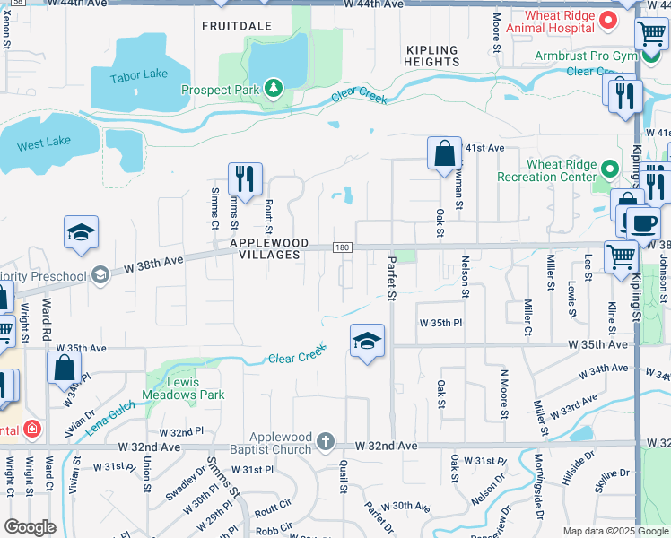 map of restaurants, bars, coffee shops, grocery stores, and more near 3705 Quail Street in Wheat Ridge