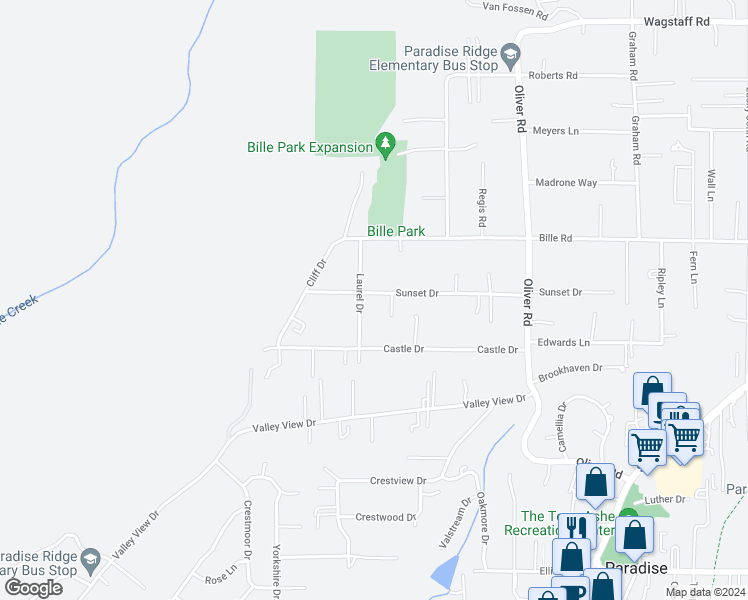 map of restaurants, bars, coffee shops, grocery stores, and more near 500 Sunset Drive in Paradise