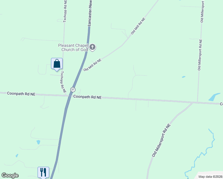 map of restaurants, bars, coffee shops, grocery stores, and more near 1350 Coonpath Road Northeast in Lancaster