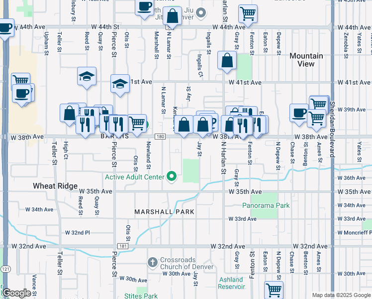 map of restaurants, bars, coffee shops, grocery stores, and more near 6270 West 38th Avenue in Wheat Ridge