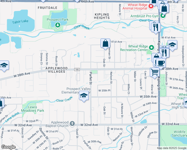 map of restaurants, bars, coffee shops, grocery stores, and more near 3651 Parfet Street in Wheat Ridge