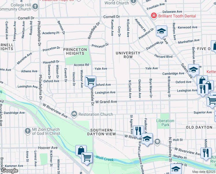 map of restaurants, bars, coffee shops, grocery stores, and more near 709 Lexington Avenue in Dayton