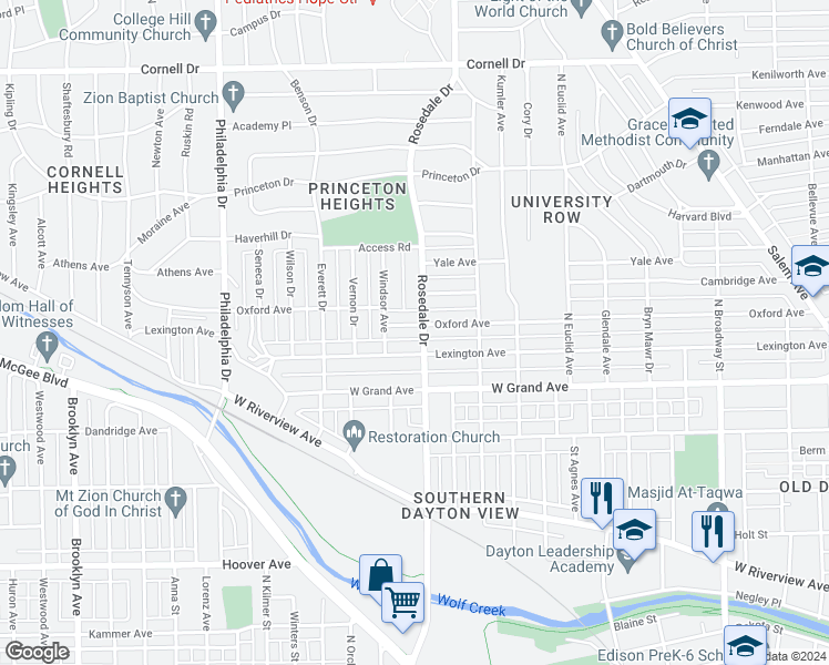 map of restaurants, bars, coffee shops, grocery stores, and more near 751 Lexington Avenue in Dayton